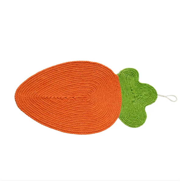 Fruit-themed cat scratcher mat for claw health, keeping cats entertained & protecting furniture.