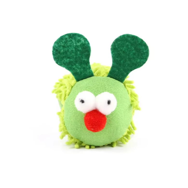 Soft kitten toy: catnip-infused green plush caterpillar, perfect for playful young felines.
