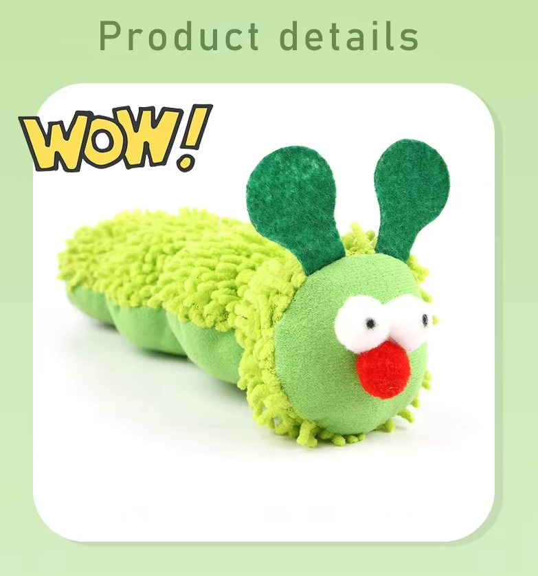 Interactive catnip plush caterpillar toy, perfect for kitten play and feline entertainment.