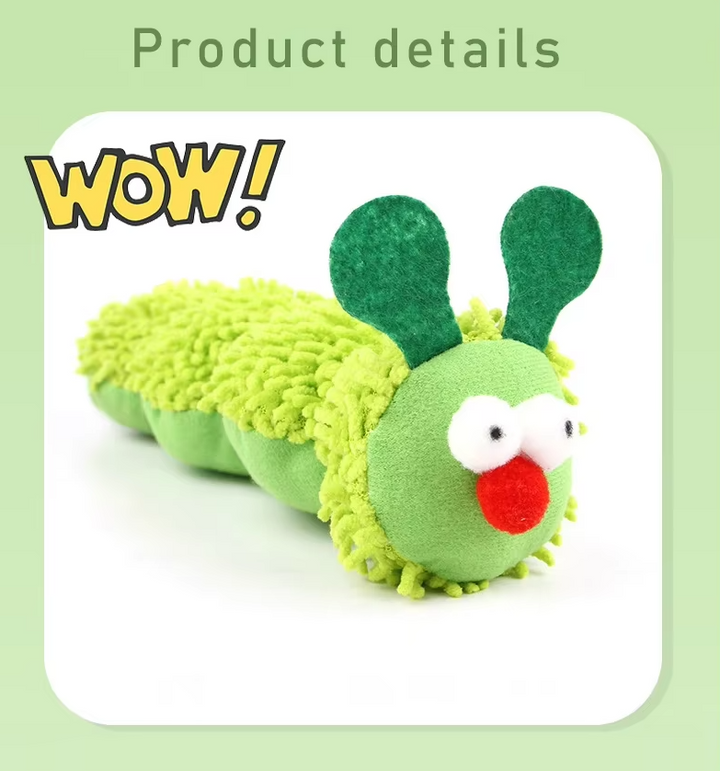 Interactive catnip plush caterpillar toy, perfect for kitten play and feline entertainment.