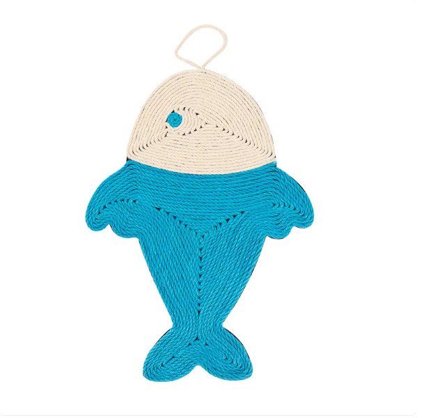 Durable sisal scratching mat with unique fish design. Essential pet supplies for cat claw care & protecting home furniture.