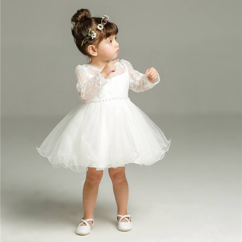 Charming girls' polka dot tulle ceremony dress. Elegant special occasion party wear for toddlers & baby girls.