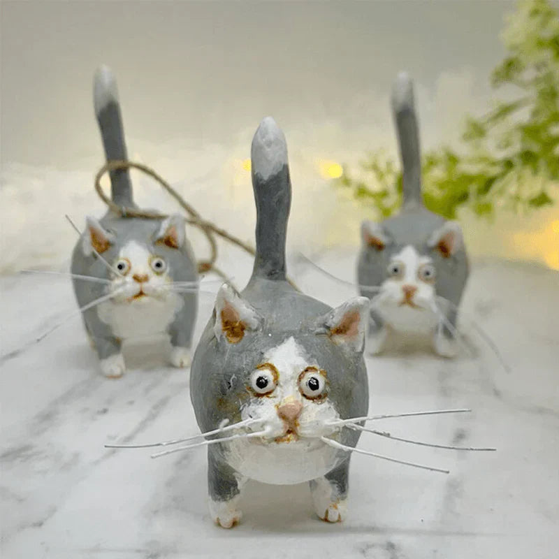 Whimsical handmade cat Christmas tree ornament. A beautiful piece of festive holiday home decor.
