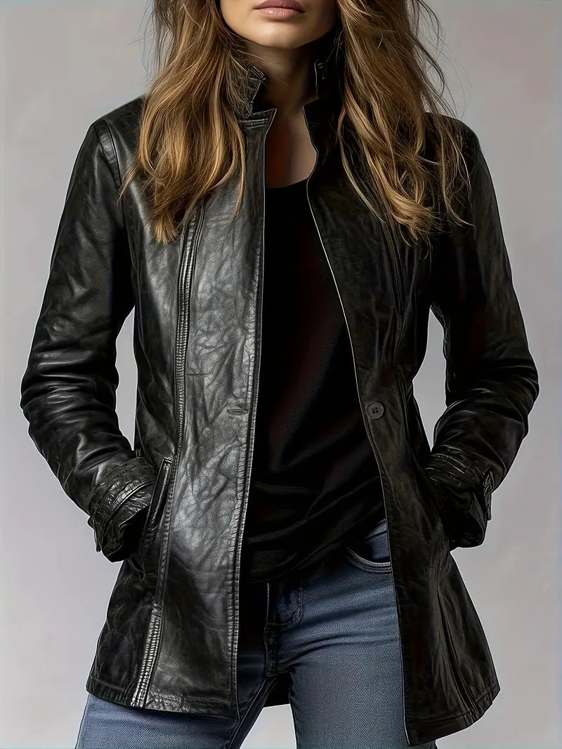 Everyday women's black jacket, a chic & timeless outer layer for fall fashion. Comfortable for versatile casual to office style.