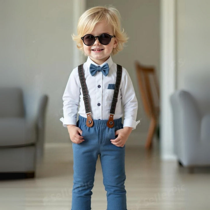 Smart boys' formal suit: blue 3-piece set with bow tie for special occasions & fashion.