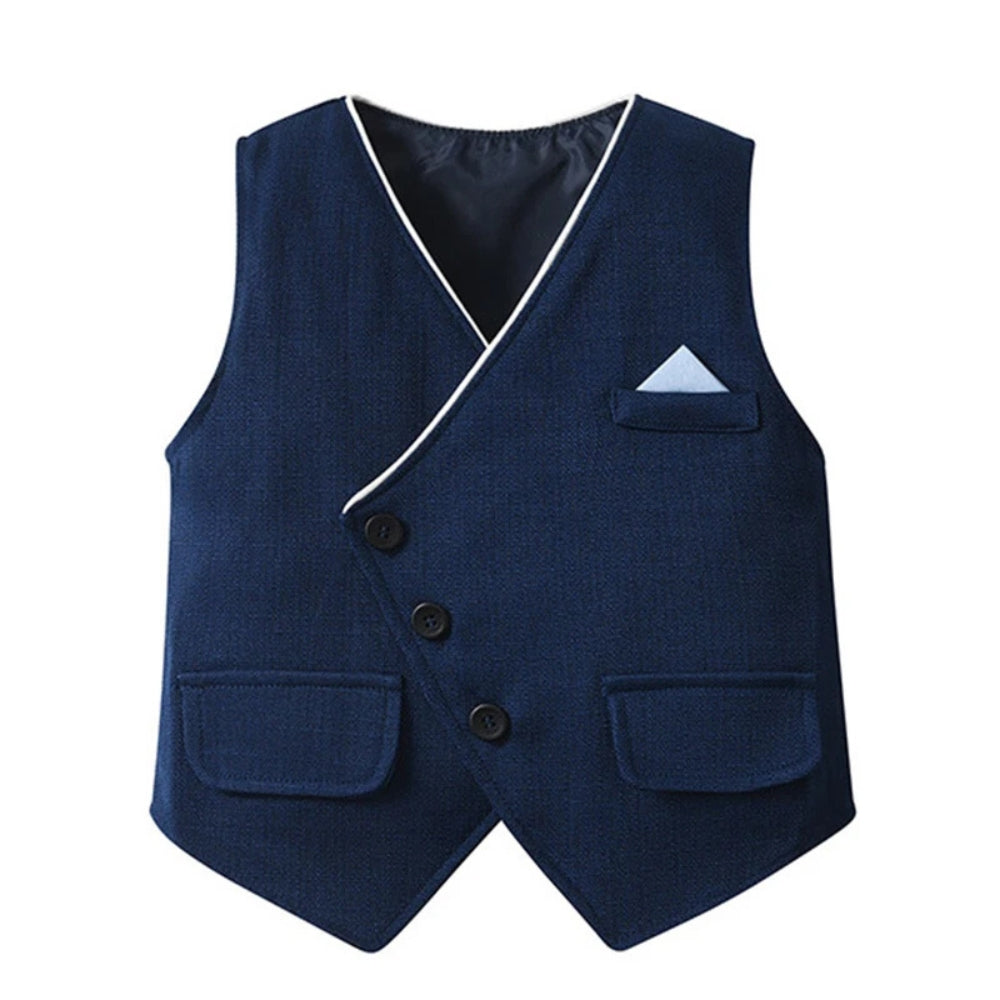 Toddler boys' wedding suit: blue formal 3-piece outfit with bow tie for special events.