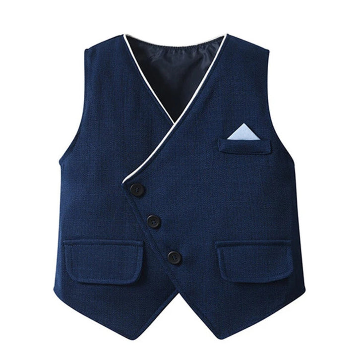 Toddler boys' wedding suit: blue formal 3-piece outfit with bow tie for special events.
