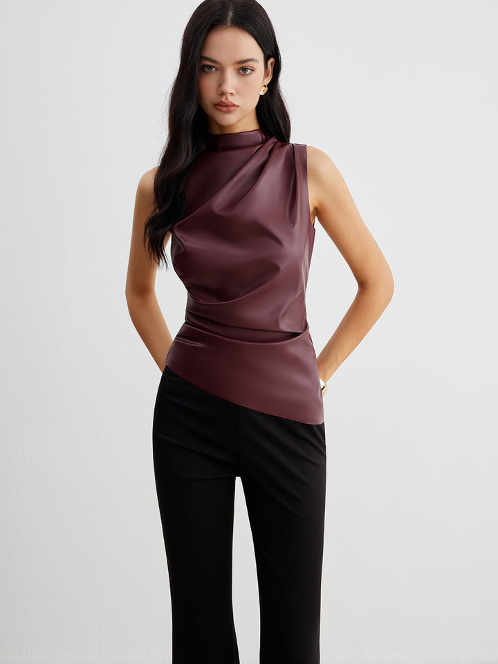 Women's sleek high neck sleeveless top in a vibrant summer color, perfect for casual outings.