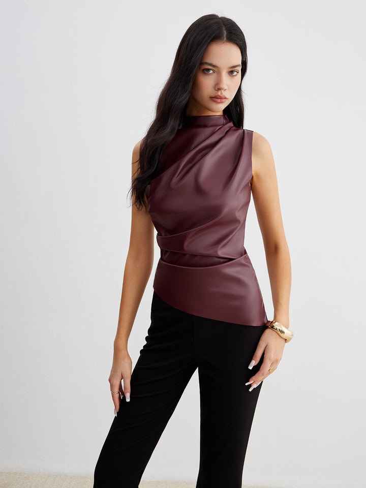 Stylish women's high neck sleeveless blouse, ideal for versatile summer fashion.