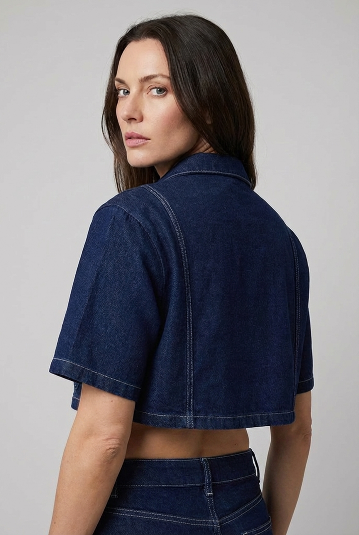 Matching two-piece women's outfit: short sleeve cropped shirt and trendy mini skirt for casual wear.