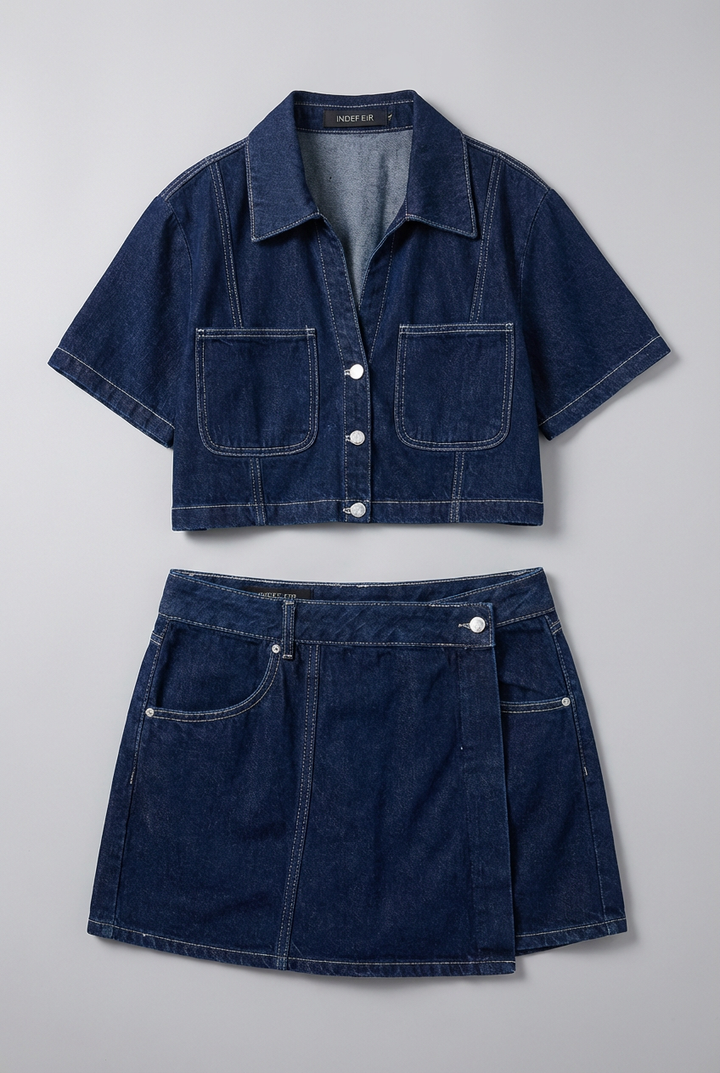 Women's stylish co-ord set featuring a cropped top and mini skirt, ideal for a chic summer look.