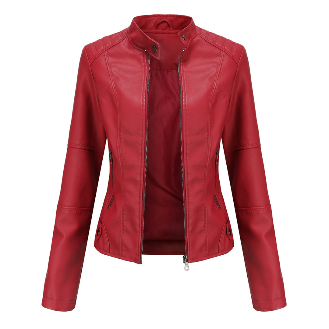 Women's black faux leather motorcycle jacket, an essential casual outerwear piece for all seasons.
