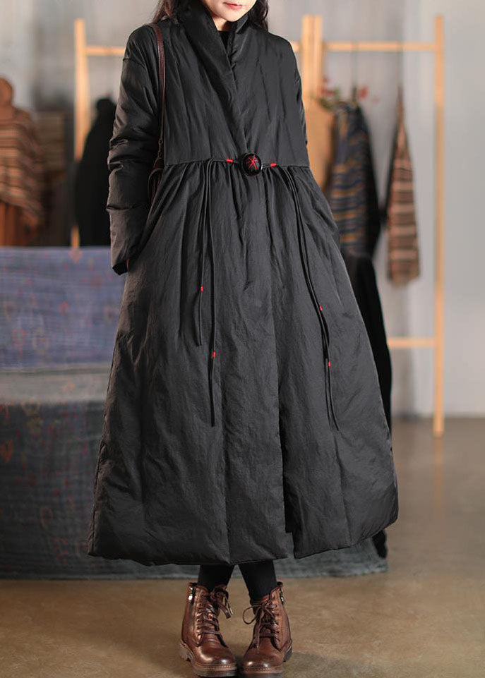 Blackberry women's long winter coat, chic high collar & button-front design. Stylish, warm fall/winter outerwear.