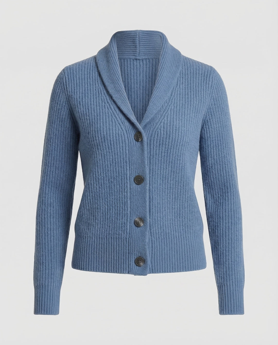 Fashionable women's cardigan featuring a stylish lapel collar & button front. Long sleeve knit for women.