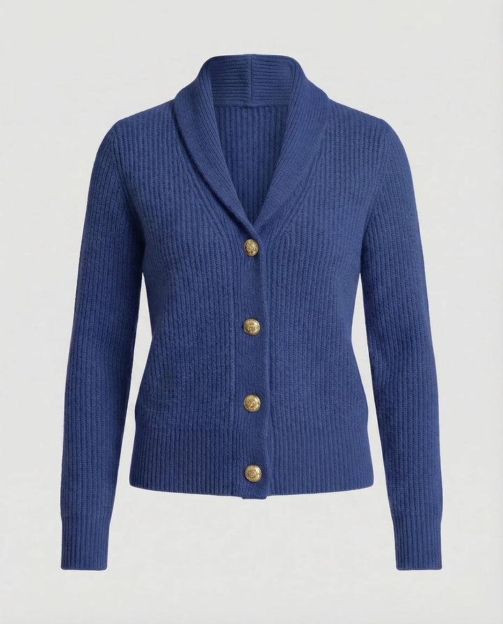 Modern women's button-front lapel cardigan. Chic long sleeve knit, perfect for office, casual & layering.