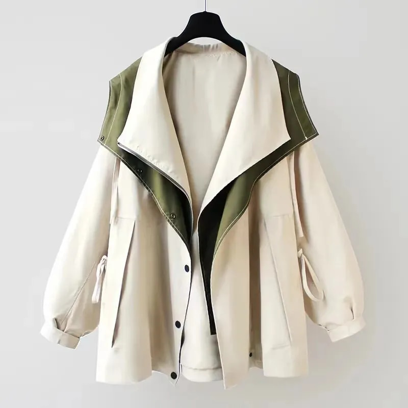 Stylish women's hooded waterproof windbreaker, ideal outerwear for chilly autumn weather