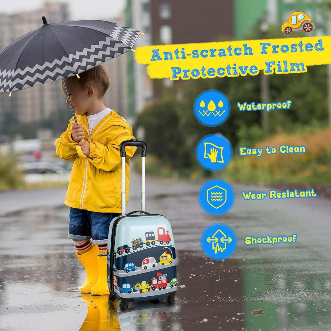 Fun helicopter design kids' travel set: hard-shell luggage with 360° wheels & matching backpack.