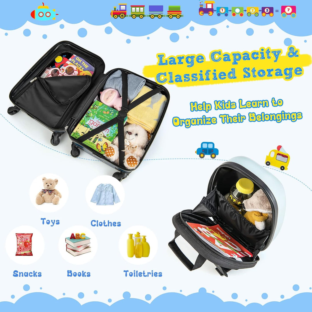 Toddler 2-piece helicopter hard-shell luggage and backpack set, ideal for young travelers.