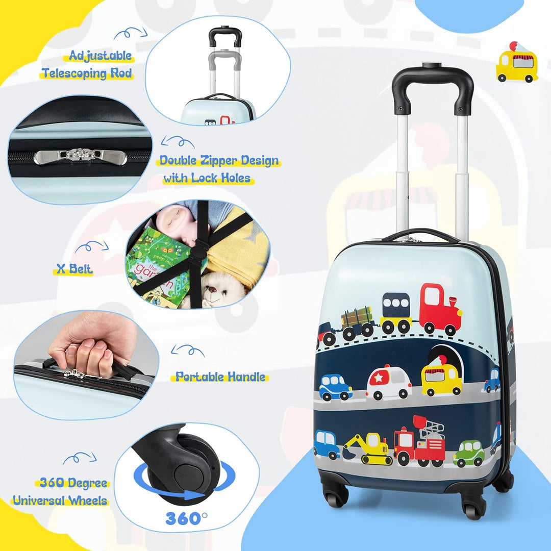 Lightweight children's 2-pc hard-shell helicopter luggage & backpack travel set with 360° wheels.