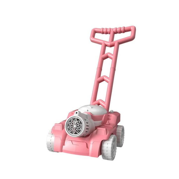 Automatic bubble blower cart for children, featuring colorful lights and continuous bubble streams for exciting play.