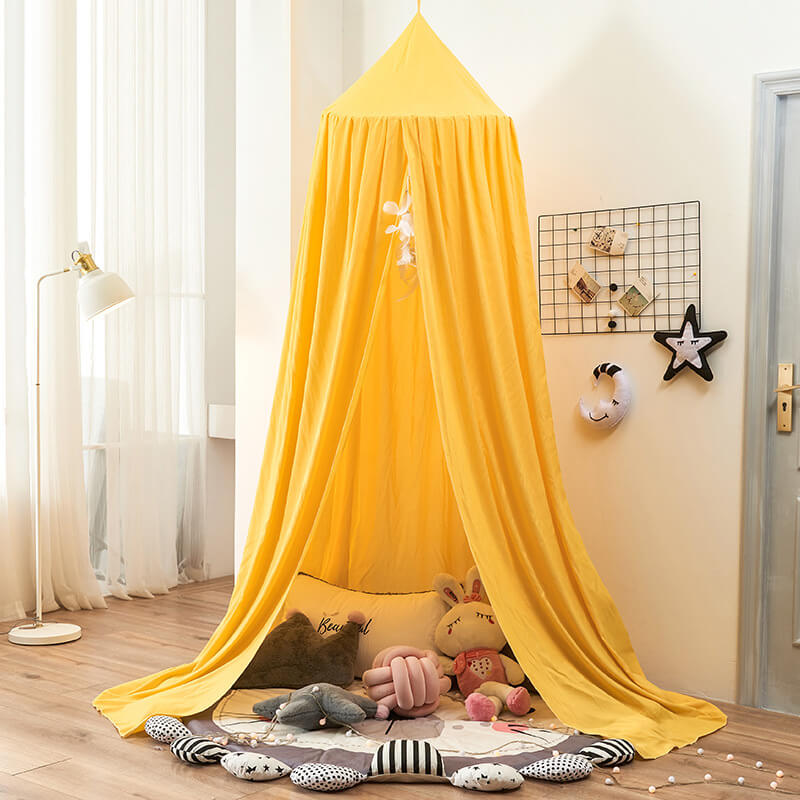 Blackout bed canopy with optional fairy lights, creates a magical sleep & play zone for kids.