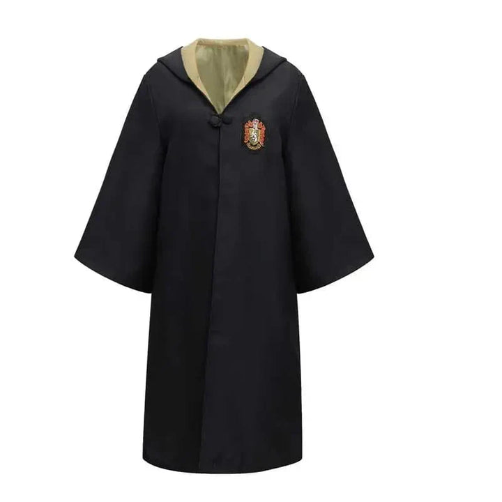 Close-up of Children's Deluxe Wizard Costume Set accessories: wand, glasses, and scarf.