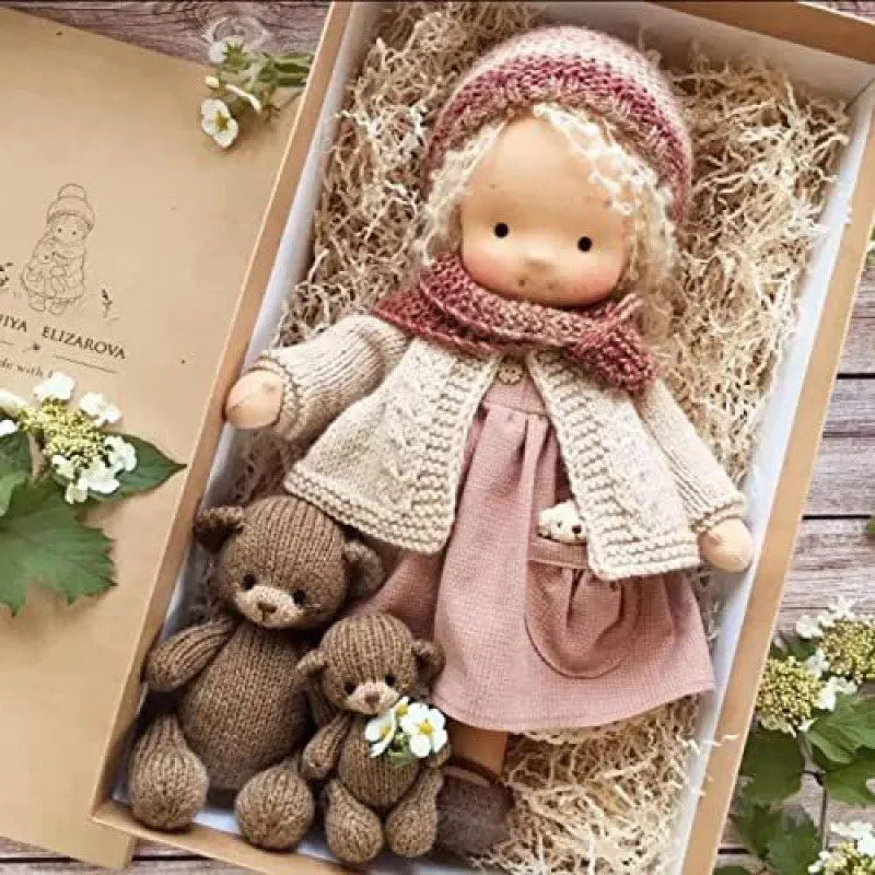 Handmade soft cotton Waldorf doll, plush, for imaginative play & decor.