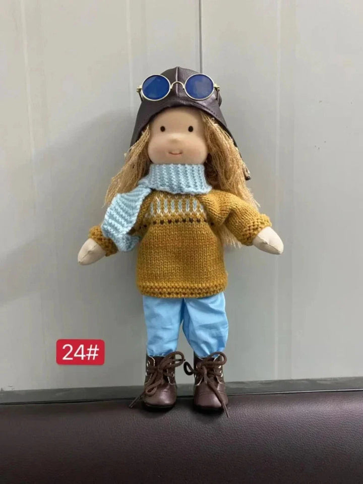 Imaginative play Waldorf doll, handmade plush, with a lovely fabric storage box.