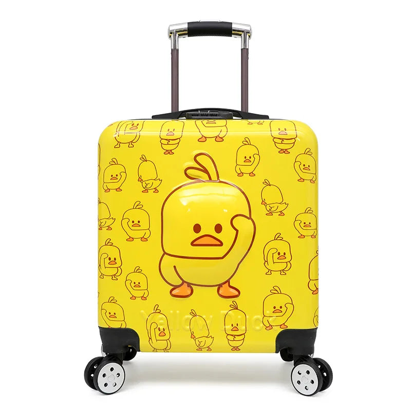 Kids hard-shell rolling suitcase with cute bear design, perfect for carry-on travel.