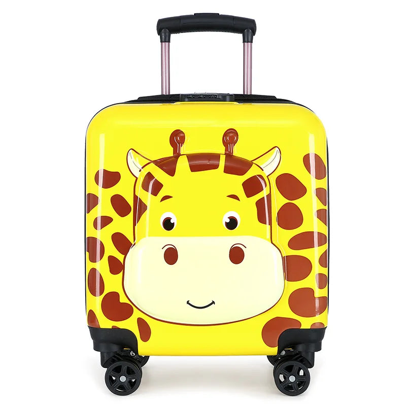 Sturdy hard-shell children's rolling luggage with vibrant animal graphics for lasting travel fun.