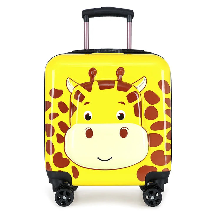 Sturdy hard-shell children's rolling luggage with vibrant animal graphics for lasting travel fun.