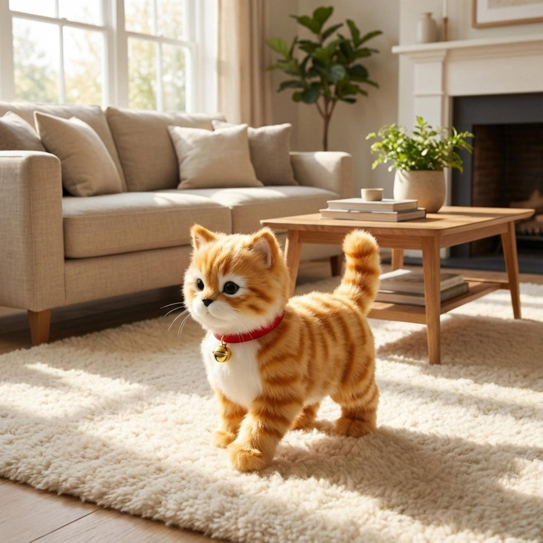 Children's interactive plush cat toy, realistic movements, soft and cuddly, perfect for imaginative play & nurturing.