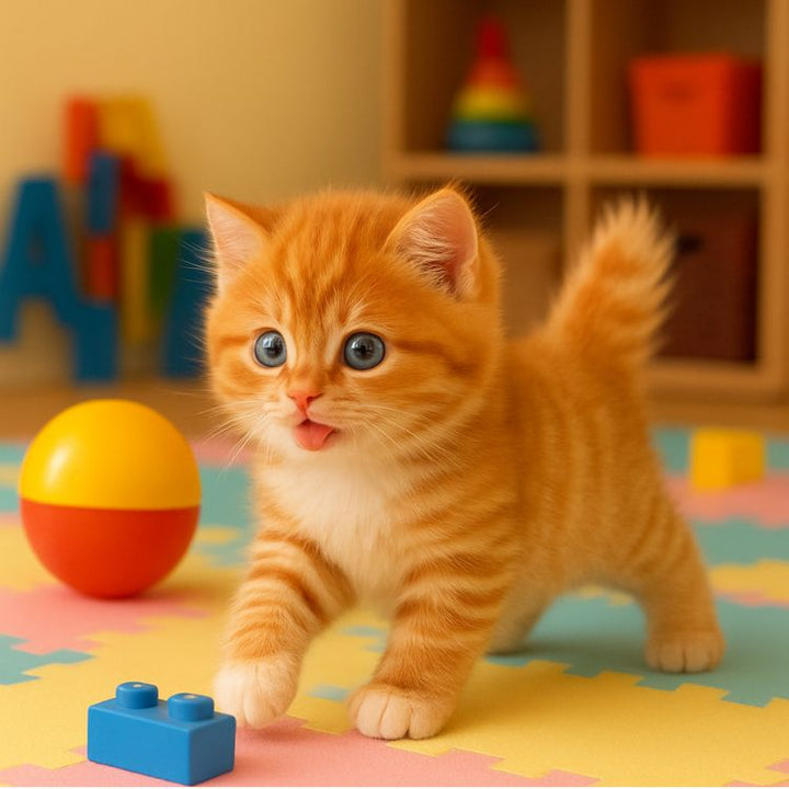 Kids playing with interactive cuddly cat toy, fostering imaginative and educational group play with a realistic pet.