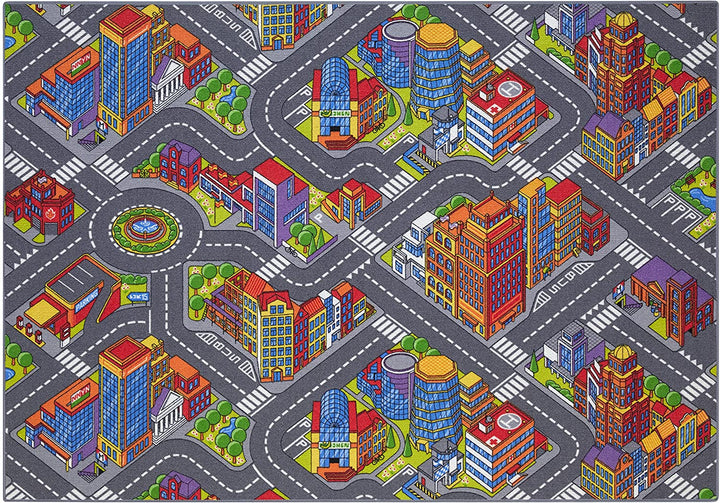 Educational kids playmat with car studio design. Non-slip, soft adventure mat for creative learning & fun.