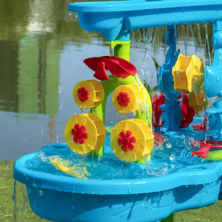Interactive Children's Splash Fun water table with multiple activity stations for exciting outdoor and backyard play.