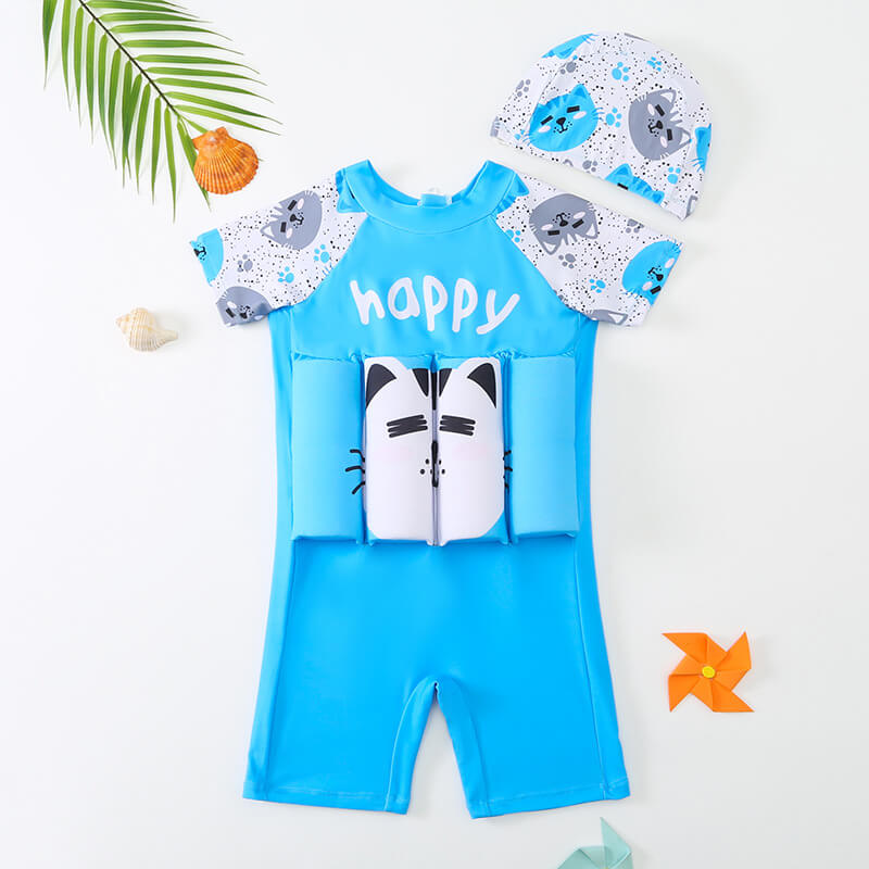 Boys' swim life jacket, blue, offering maximum safety during water activities.
