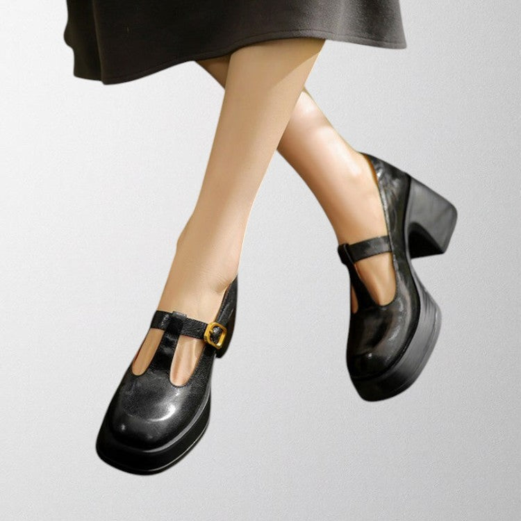 Classic black Mary Jane block heel shoes for women, vintage style, comfortable footwear