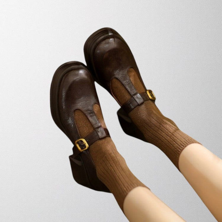 Elegant women's black Mary Jane shoes with a sturdy block heel, classic vintage design