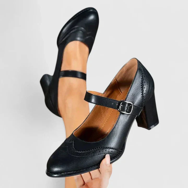 Elegant black Mary Jane pumps with a comfortable heel, versatile women's work and spring shoes.