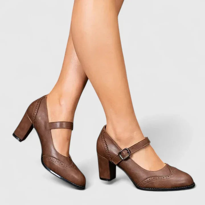 Black leather Mary Jane heels, timeless women's classic shoes suitable for elegant spring fashion.