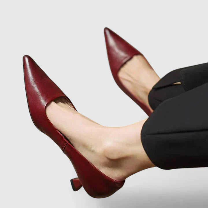 Classic black pointed toe low heel pumps for women, elegant workwear shoes