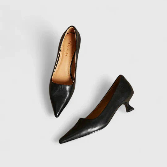 Women's classic pointed toe low heel pumps in a variety of colors, elegant and chic