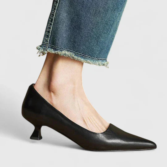 Cream colored pointed toe low heel pumps for women, a versatile elegant shoe choice