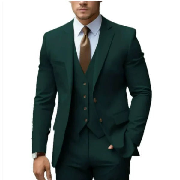 Classic men's 3-piece suit with waistcoat, perfect for formal occasions & business wear.