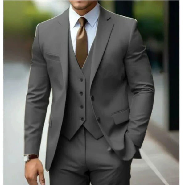 Detail shot of the waistcoat on a men's 3-piece formal suit, elegant design.