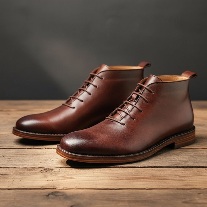 Secure lace-up classic men's ankle boots, offering comfort and style for urban explorers.