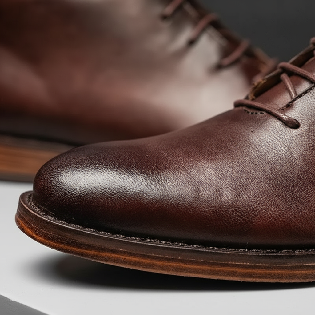 Front view of elegant men's classic ankle boots, highlighting the timeless lace-up design.