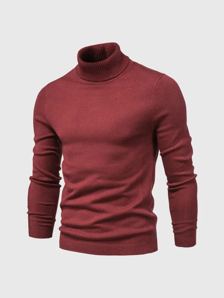 Classic men's black turtleneck sweater. Versatile, soft knit, long sleeve for comfort & style.