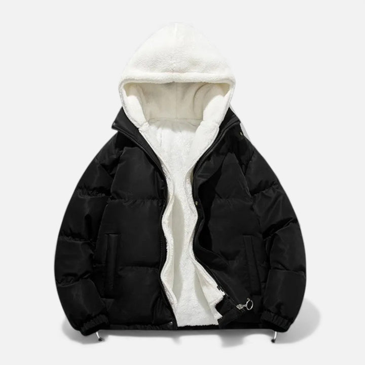 Classic men's black winter jacket. Warm & cozy outerwear, perfect for cold weather & everyday style.