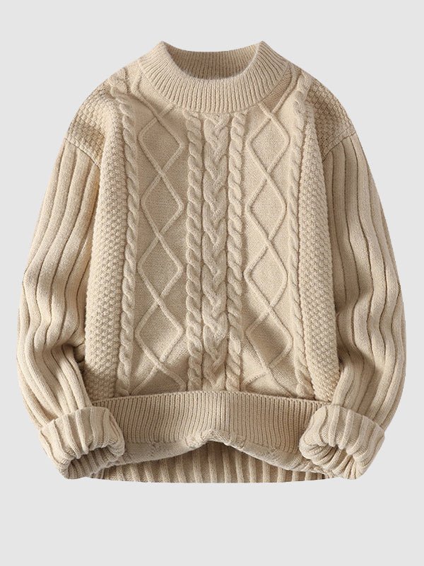 Versatile men's casual crew neck cable knit sweater, perfect for everyday autumn and winter layering.